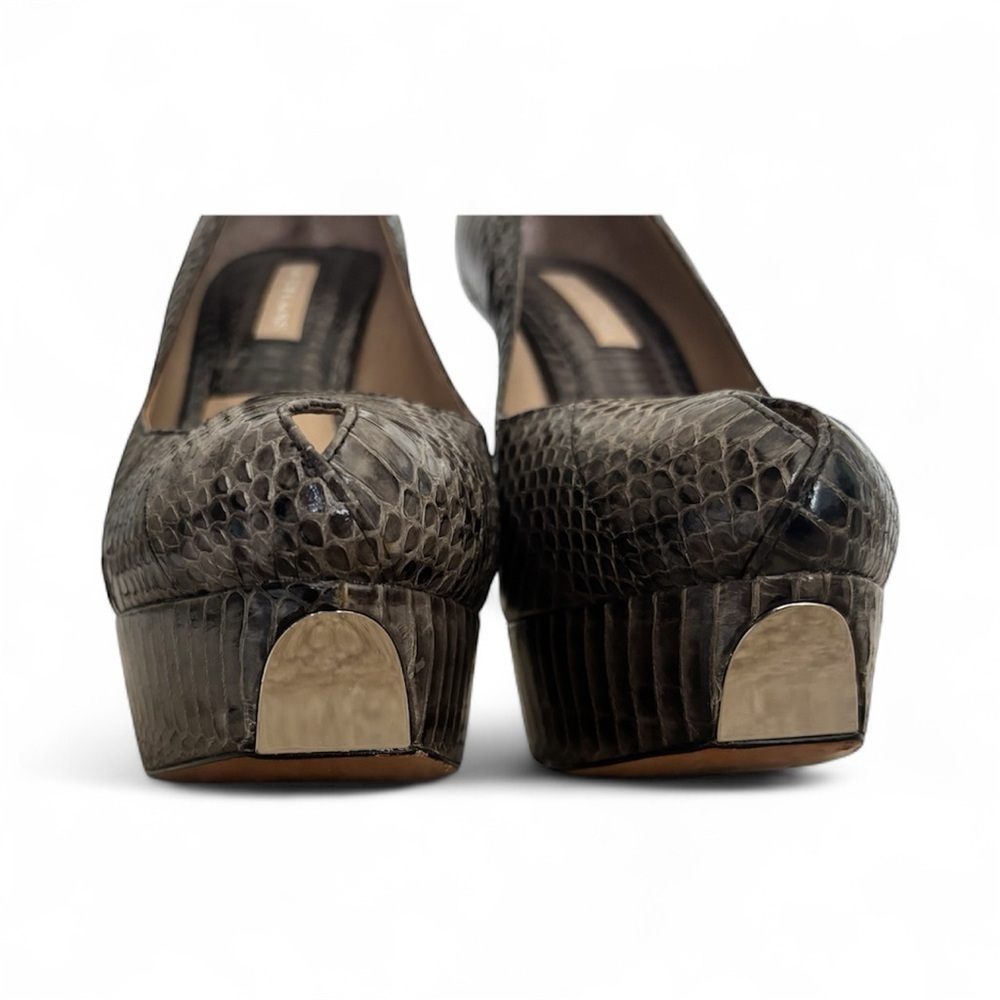 Michael Kors Brown Snakeskin Peep-Toe Heels Size 37 1/2 - Picture 5 of 7